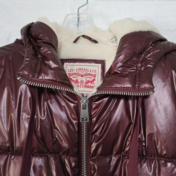 NWT Levi's Levi's Molly Puffer Jacket Y2K Womens Size XL Red Sherpa Lined - Picture 4 of 8